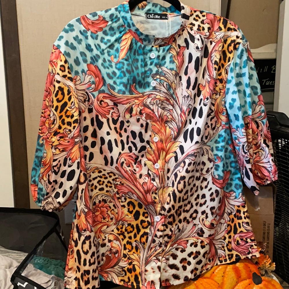 Beautiful colorful blouse front button-down